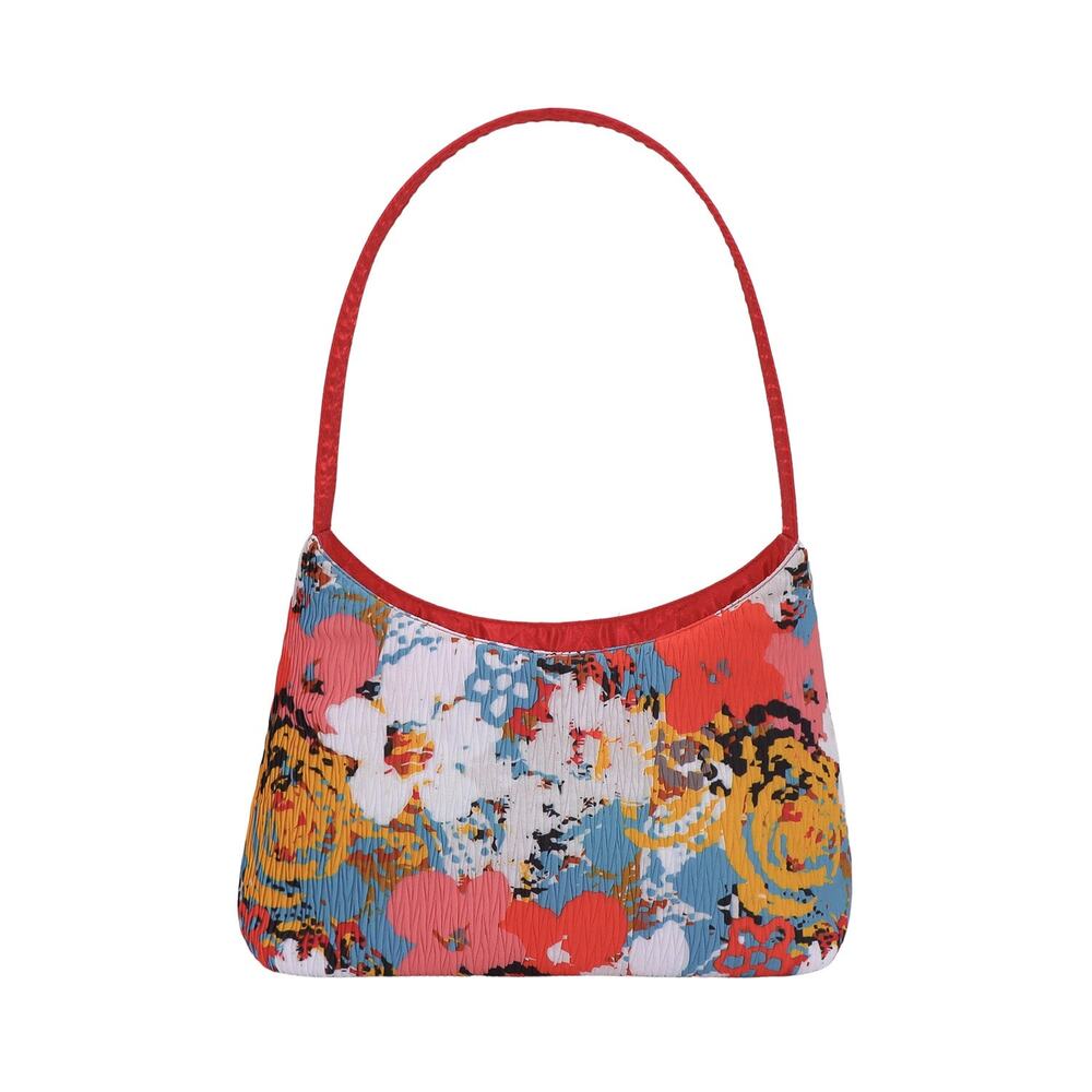 NaRaYa Pleated Floral Shoulder Bag Red Straps Top Handle Handbag Thailand New